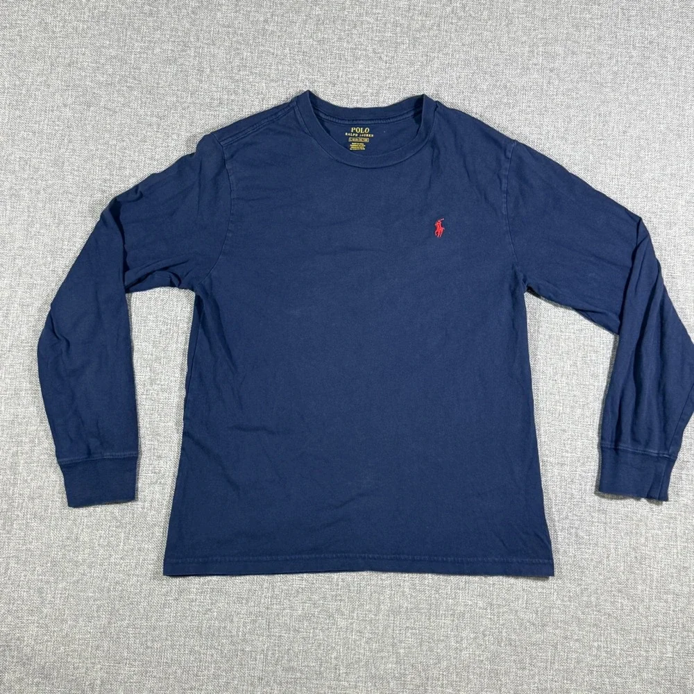 Polo Ralph Lauren Long Sleeve T-Shirt Boys L 14/16 Navy Blue Cotton Prep Classic